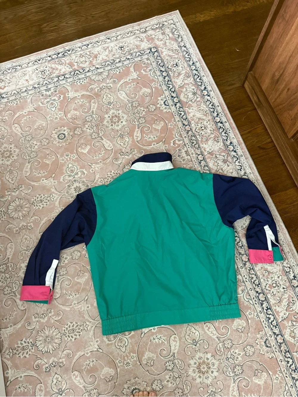 Colorblock Hooded Windbreaker Jacket - Green/Pink/Navy